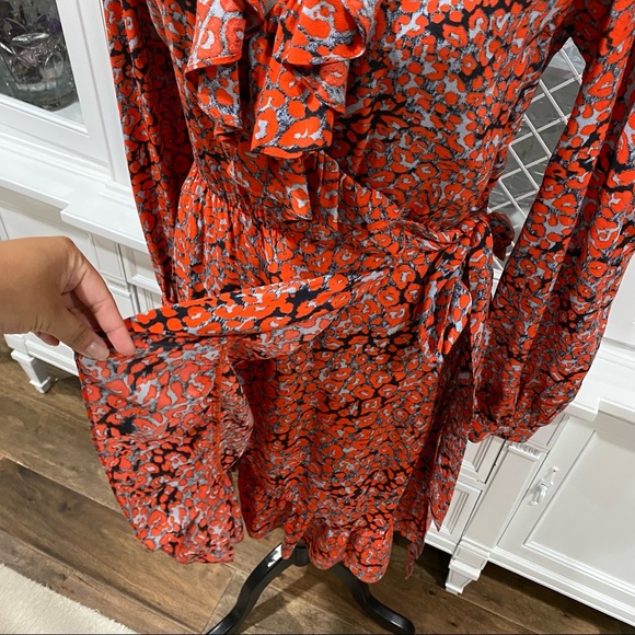 Maje Ruffled Leopard-Print Crepe Wrap Mini Dress - Picture 4 of 12